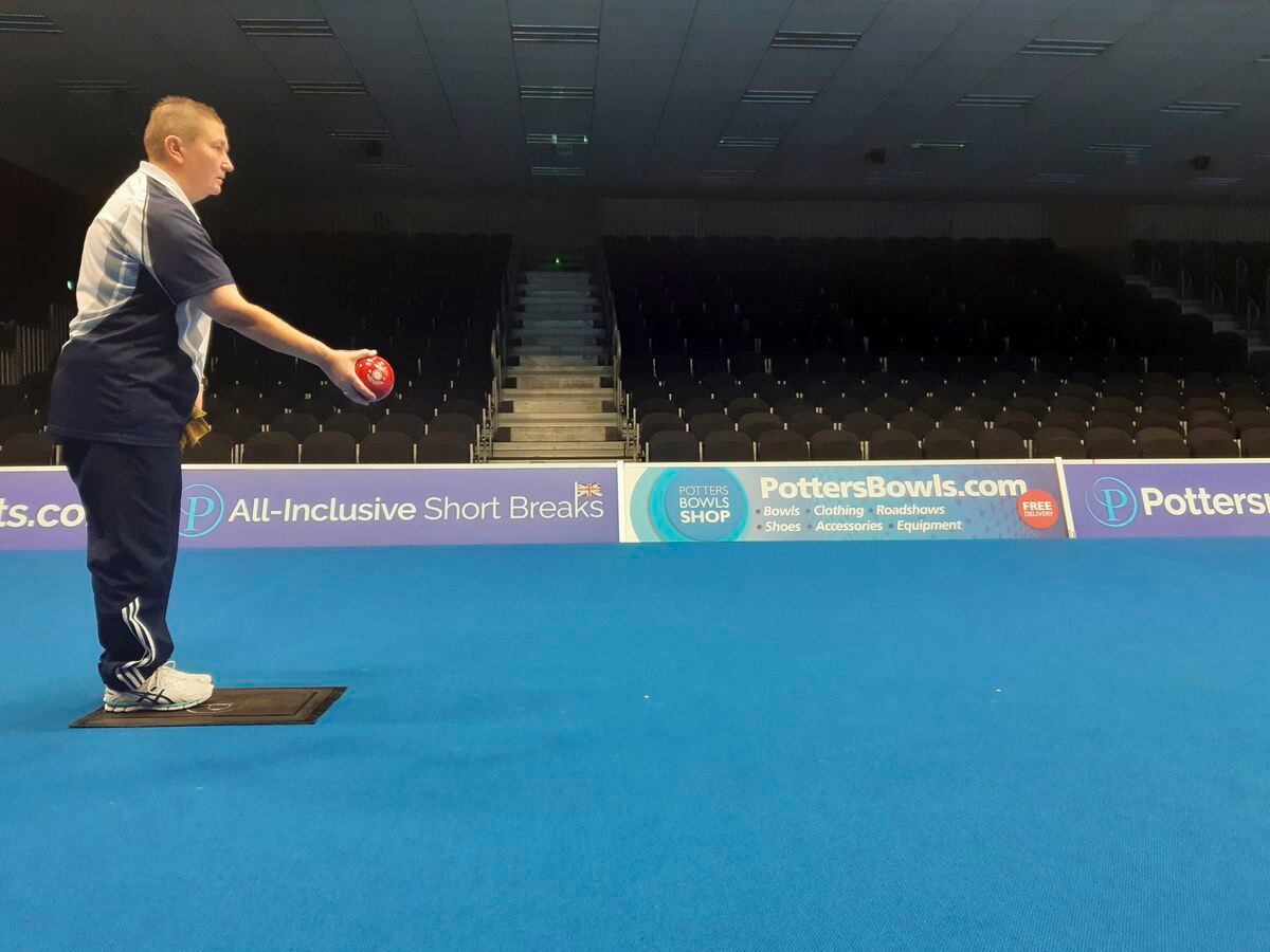 Alison Merrien, pictured practising at Potters Resorts Hopton-on-Sea's International Arena ahead of the World Indoor Bowls Championships, claimed the mixed pairs title with Paul Foster. (Picture supplied by Ian Merrien, 30395983)