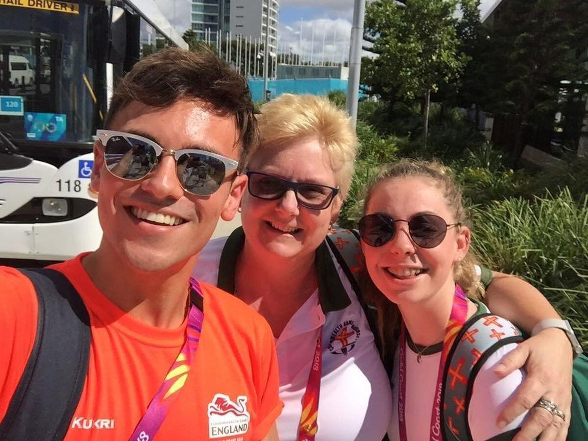 Picture supplied 29-03-18 Commonwealth Games 2018 Gold Coast. Selfie with Tom Daley. Sara Parfit, centre (swimming team manager) and swimmer Tatiana Tostevin.. (29190375)