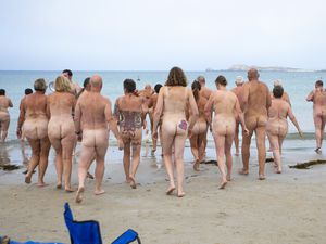 Picture by Luke Le Prevost. 10-09-23..Great British Skinny Dip, which was raising money for Male Uprising Guernsey (MUG) and Pink Ladies, took place at Pembroke Bay.. (32516795)