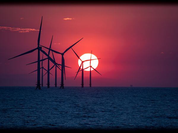 Picture Supplied. Offshore windfarm at sunset. For story on States' electricity strategy.. (32181250)