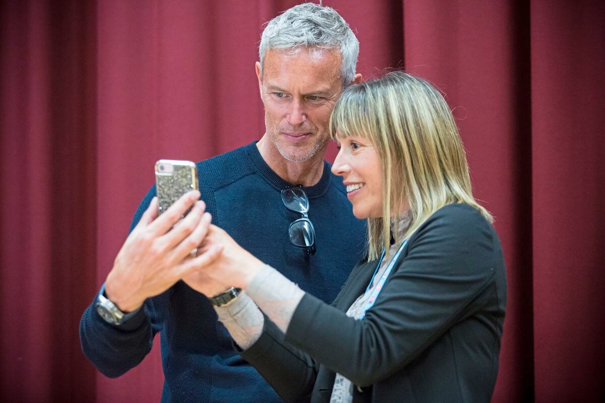 Selfie time for teacher Rachel Kaufman with Mark Foster. (24569604)