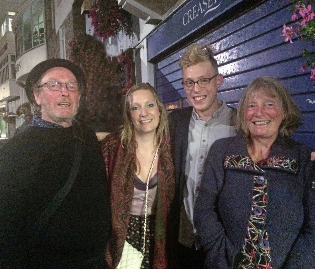 Pip Orchard's family are calling for a review of sentencing guidelines.
L-R Thomas Orchard, his daughter Polly, his son Pip and his wife Carol after a local jazz gig in St Peter Port. Pip is a keen jazz musician. (29581132)