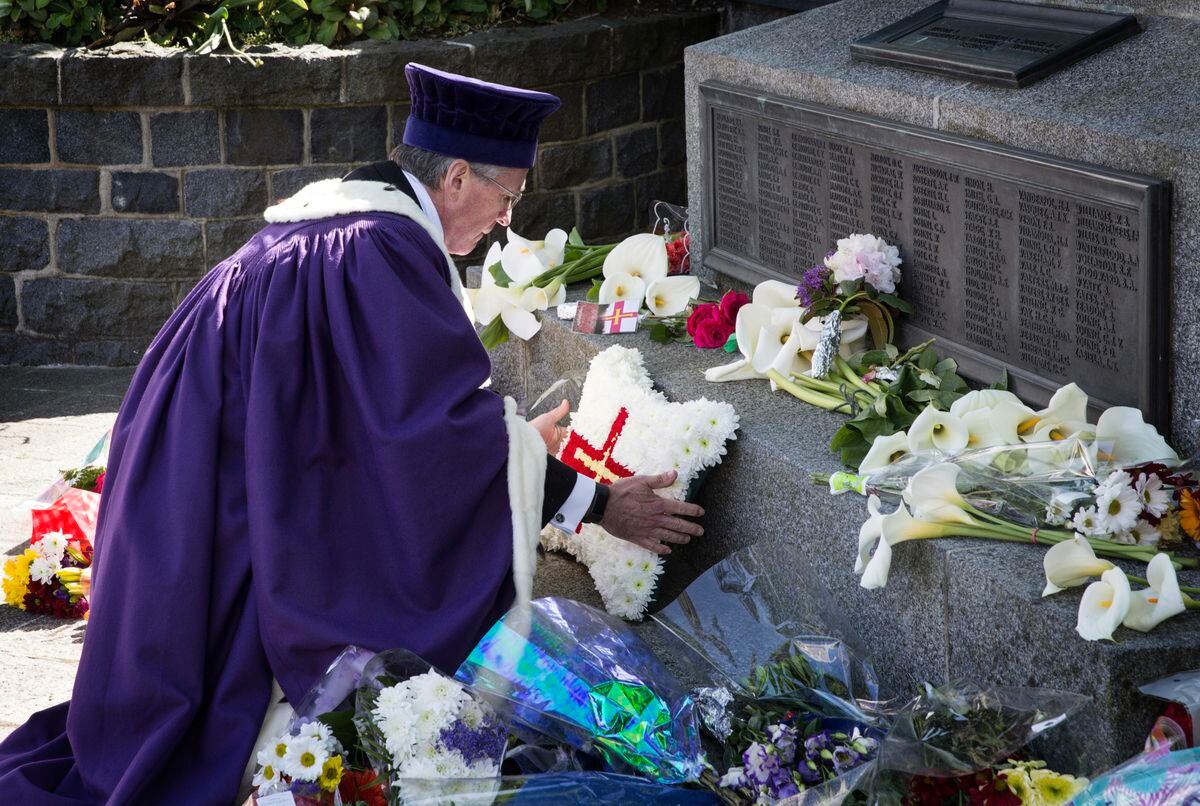 Richard McMahon, who has been sworn in as Bailiff, laying a wreath at the War Memorial in Smith Street to replace the previous one that was vandalised. (Picture by Adrian Miller, 28252652) 