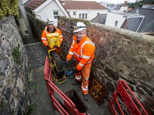Picture by Luke Le Prevost. 25-01-23..Guernsey Water are using CCTV cameras to thoroughly survey water drains in the Clifton area where their vans are not accessible. L-R CCTV pipeline engineers David Benton and Paul Matulevicius. (31726996)