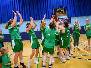 Pic supplied by Andrew Le Poidevin: 13-05-2023...Ladies Inter-Insular Basketball at Beau Sejour. Guernsey v Jersey. Guernsey celebrate their victory. (32115067)