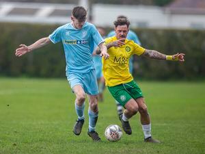 North centre-back Archie Drillot battles with Vale Rec striker Louis Travis. (Picture by Peter Frankland, 31840438)