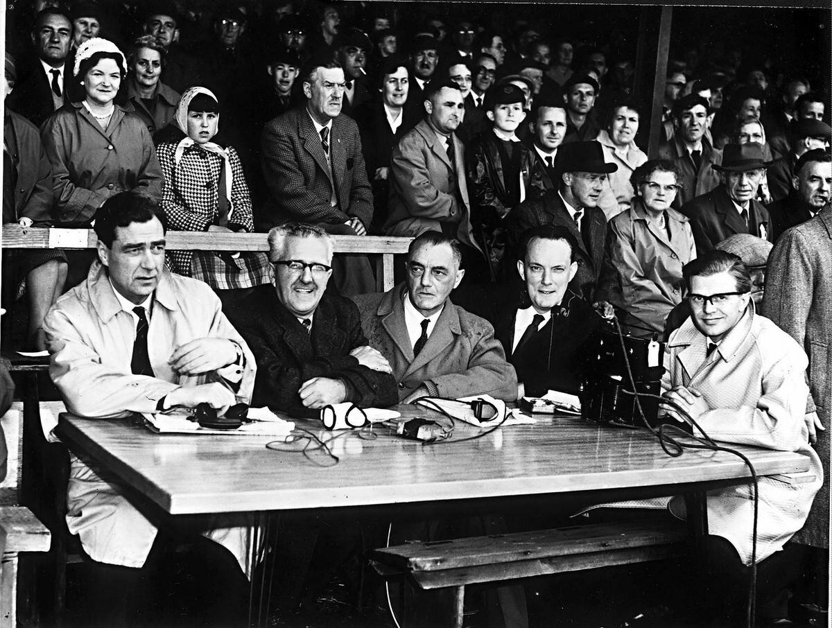 John Arlott, left, commentating on the 1961 Muratti final.