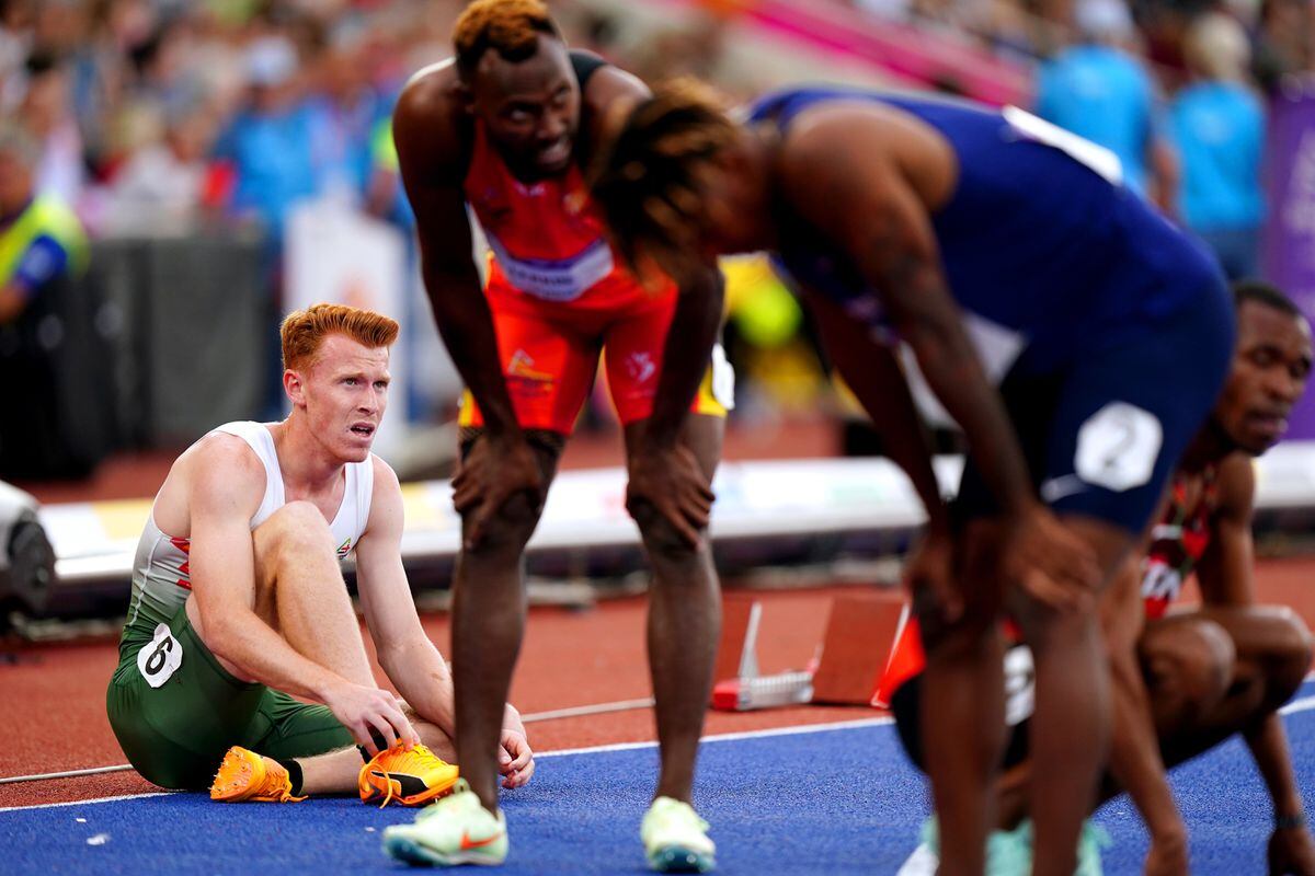 Guernsey's Alastair Chalmers (left) after competing in Heat 2 of the Men's 400m Hurdles at Alexander Stadium on day five of the 2022 Commonwealth Games in Birmingham. Picture date: Tuesday August 2, 2022. Picture PA. (31105175)