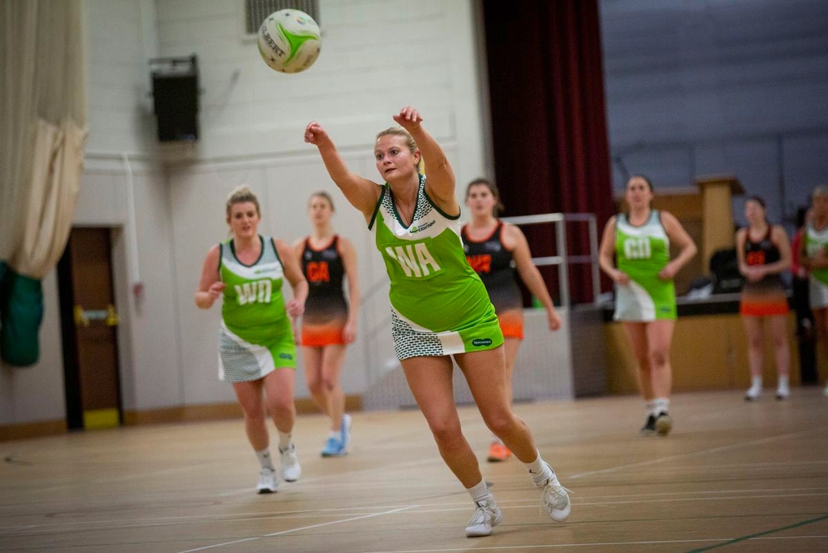 Lightning A captain Donna Brehaut passes the ball forward in their win over Blaze B. (Picture by Sophie Rabey, 30429247)