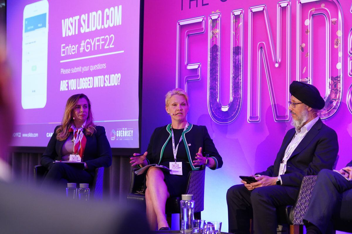 Picture Supplied. 13-05-22 Guernsey Financial Services Commissionâs Investment, Fiduciary and Pension Division at the at the 2022 Guernsey Funds Forum on Thursday..L-R - Clara Durodie, Sasha Kazantseva-Miller and Jeet Singh.. (30816147)