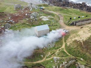 Picture By Peter Frankland. 01-02-23 Aerial images of the burning of old, decayed or expired flares by Guernsey Police on Fort Le Marchant Headland.. (31874410)