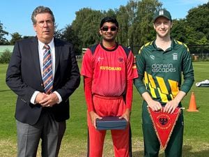 CRICKET Guernsey v Germany T20I series in the Netherlands. The top captains, Germany's Venkatraman Ganesan and Guernsey's Matt Stokes, at the toss.
Picture from Guernsey Cricket (supplied by Rob Thomson), 15-08-23 (32429358)