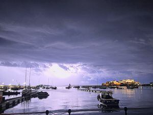 Picture by Kayleigh Mills. 17-09-23 Lightning and storm clouds over St. Peter Port. MUST CREDIT KAYLEIGH MILLS. Not for sale. (32538115)