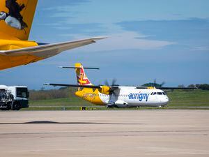 Picture by Luke Le Prevost. 04-05-23..Generic picture of Aurigny ATR 72 airside at Guernsey Airport.. (32530885)