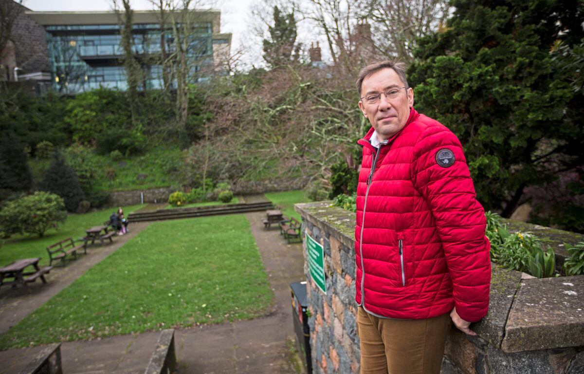 RGLI Trust co-founder Chris Oliver at the Sunken Gardens, where the group plan to install a memorial to the Royal Guernsey Light Infantry. (Picture by Peter Frankland, 20679658)
