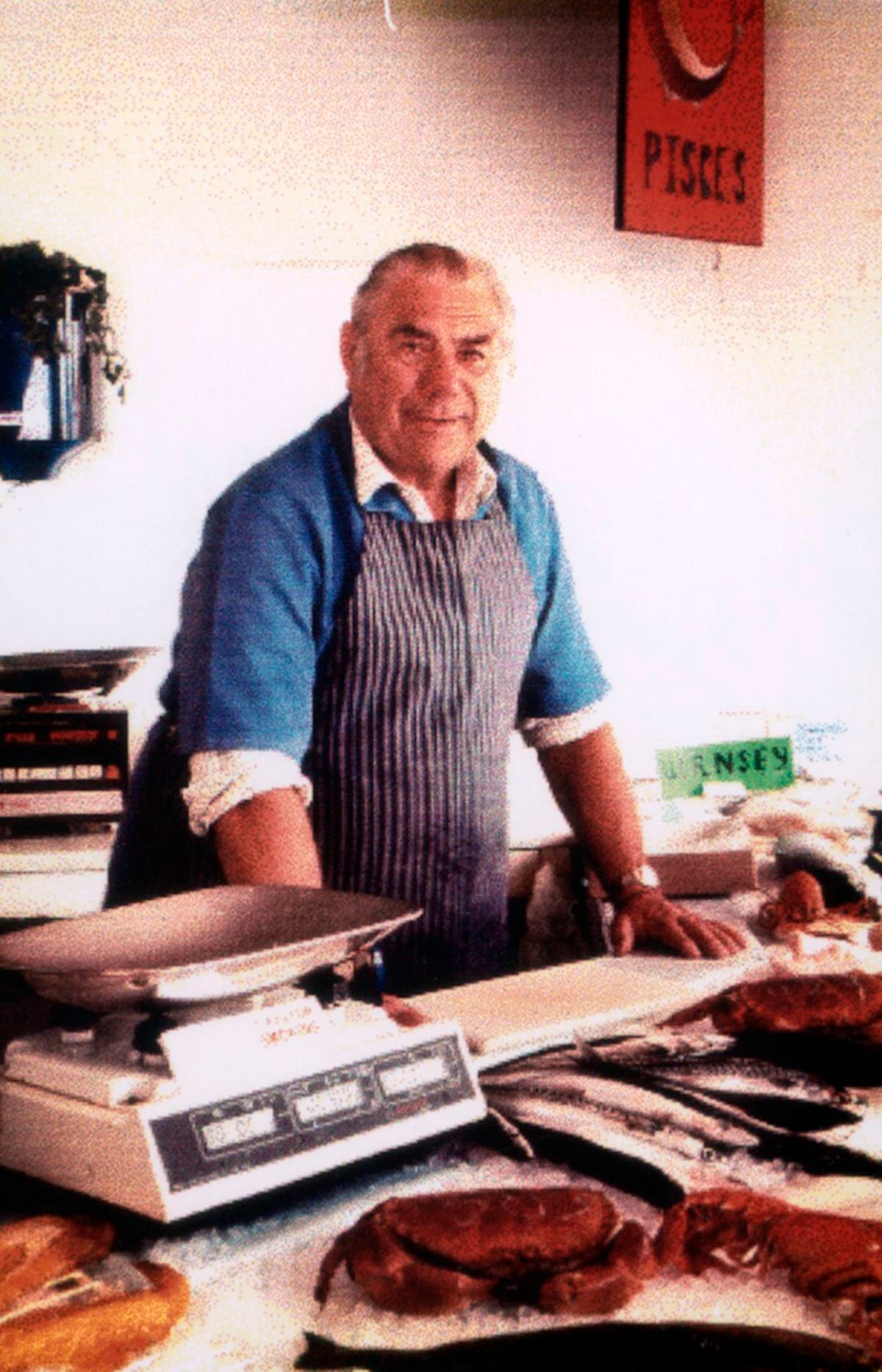 Peter Bougourd in the early 90s in his Bridge fishmongers. (32054063)
