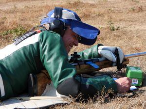 Shooting - Guernsey Rifle Club Championships stage three. Jon Branch when he realised he had done it!
Picture supplied by Peter Sirett, 16-08-22 (31154854)