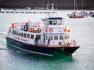 Picture by Luke Le Prevost. 28-10-22..Travel Trident are coming to the end of their sailings for the season. Trident VI arriving in Guernsey harbour. (32492772)