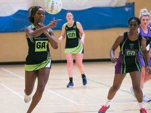 Pic by Adrian Miller 19-01-21 Les Beaucamps Netball Razzers Green v T&T Purple. (29131247)