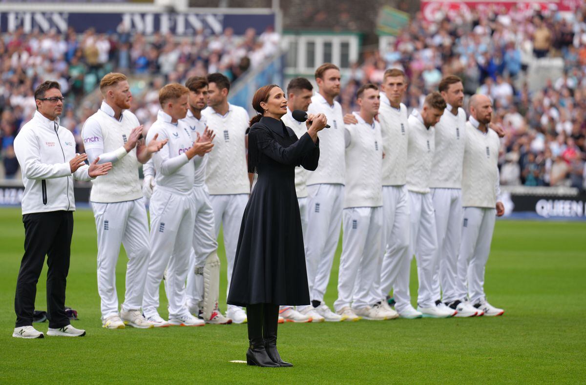 Following a minute's silence for Queen Elizabeth II, Laura Wright sang the national anthems a cappella before play on day three of the third Test match at the Kia Oval, London. Picture date: Saturday September 10, 2022.. (31275439)