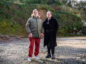 Picture by Sophie Rabey.  17-03-23.  Plans to double the number of houses being developed on the former CI Tyres site in La Charroterie.  The Guernsey Housing Association is proposing to build  54 one-bed flats.  Pictured L-R Deputy Peter Roffey and GHA chief executive Vic Slade.. (31917724)