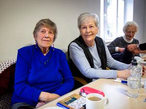 Picture by Sophie Rabey.  15-03-23.   Visit to Styx Centre Age Concern to talk with members about the proposed increase in pension.  L-R Mary Gallienne and Lyn Olliver would both welcome the uplift.. (31906645)