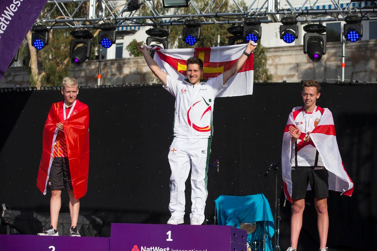 Guernsey's Josh Lewis won gold in the Gibraltar 2019 Island Games triathlon. (Picture by Peter Frankland, 28293169)