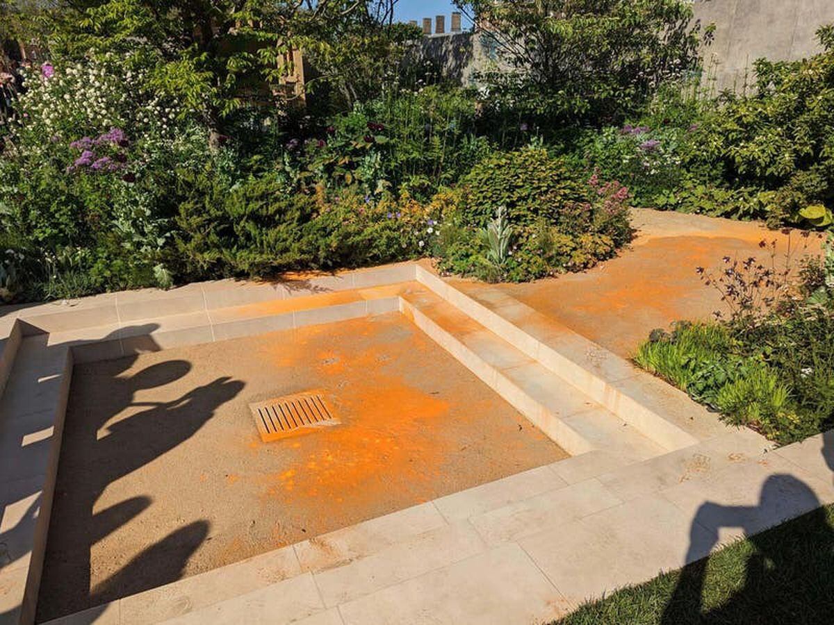 Paint thrown over Chelsea Flower Show garden in Just Stop Oil protest