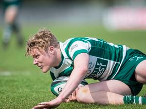 Tom Teasdale scores a try for Guernsey Raiders against Old Albanians in National Two South this season at Footes Lane. He is in the match-day squad for today’s Siam Cup defence in Jersey.  (Picture by Peter Frankland, 24520963)