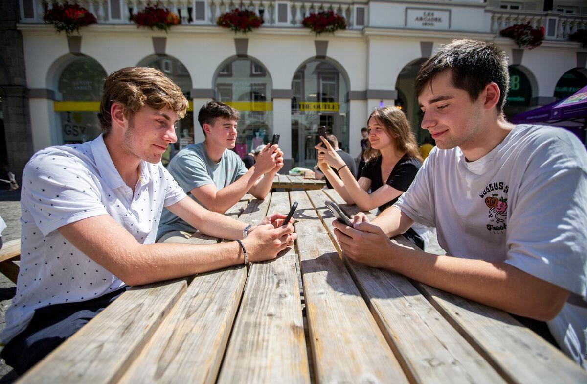 A recent report shows users are phoning and texting less and using more mobile data on their mobile phones. Left to right, Alex Potter, Cormac Wrigley, Izzy Gamble and Kian Hamon. (Picture by Luke Le Prevost, 31138936)