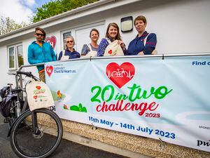 The launch of the 20 in Two community cycling and walking challenge. Left to right, Phil le Poidevin, chairman of the Guernsey Bicycle Group, with Guernsey Chest & Heart’s Alison Matthew, Joanne Le Prevost, Julie Jones and Caroline Ogier. (Picture by Sophie Rabey, 32108391)