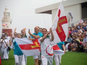 Picture By Peter Frankland. 06-07-19 Gibraltar Island Games 2019. Opening Ceremony. IG 2019 Team Guernsey flag-bearer Nikki Trebert. (25160118)