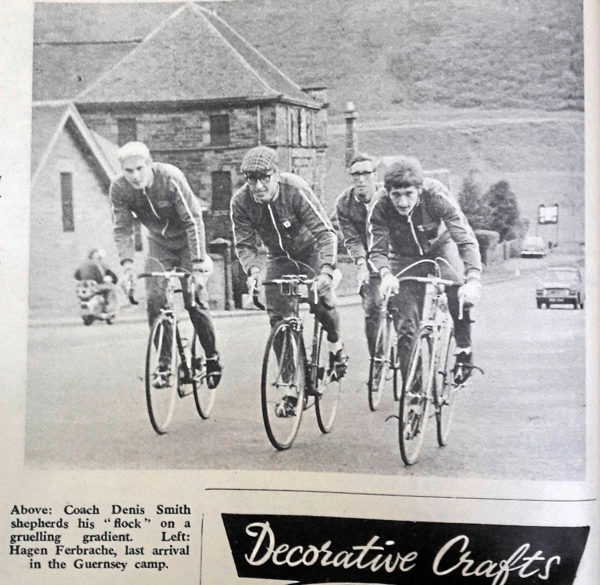 Cycling coach Denis Smith shepherds his 'flock' at the Edinburgh 1970 Commonwealth Games. Left to right: Steve Guilbert, Allan Renyard and Hagen Ferbrache. (30365522)