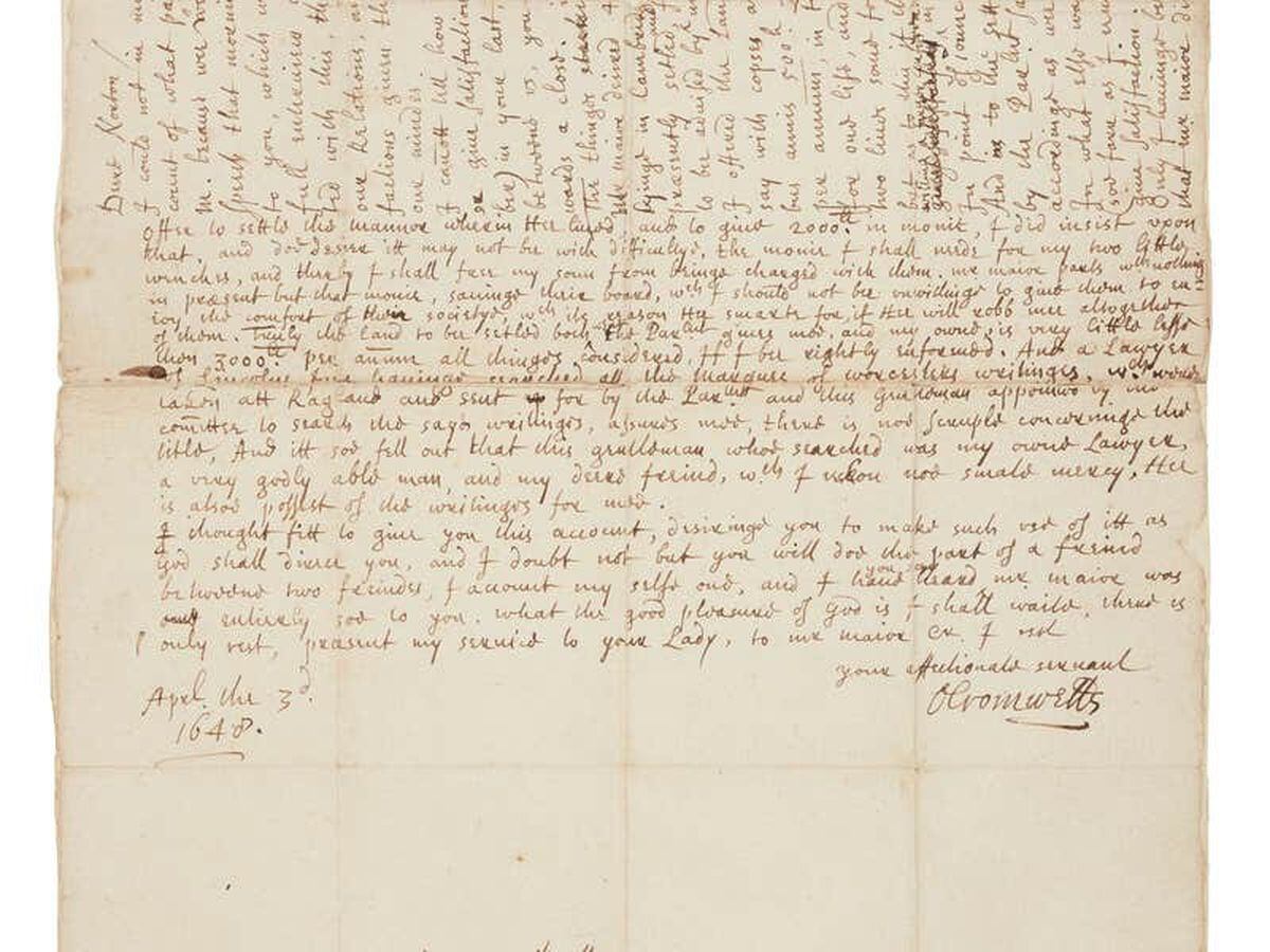 Rare letter written by Oliver Cromwell to be auctioned in Edinburgh