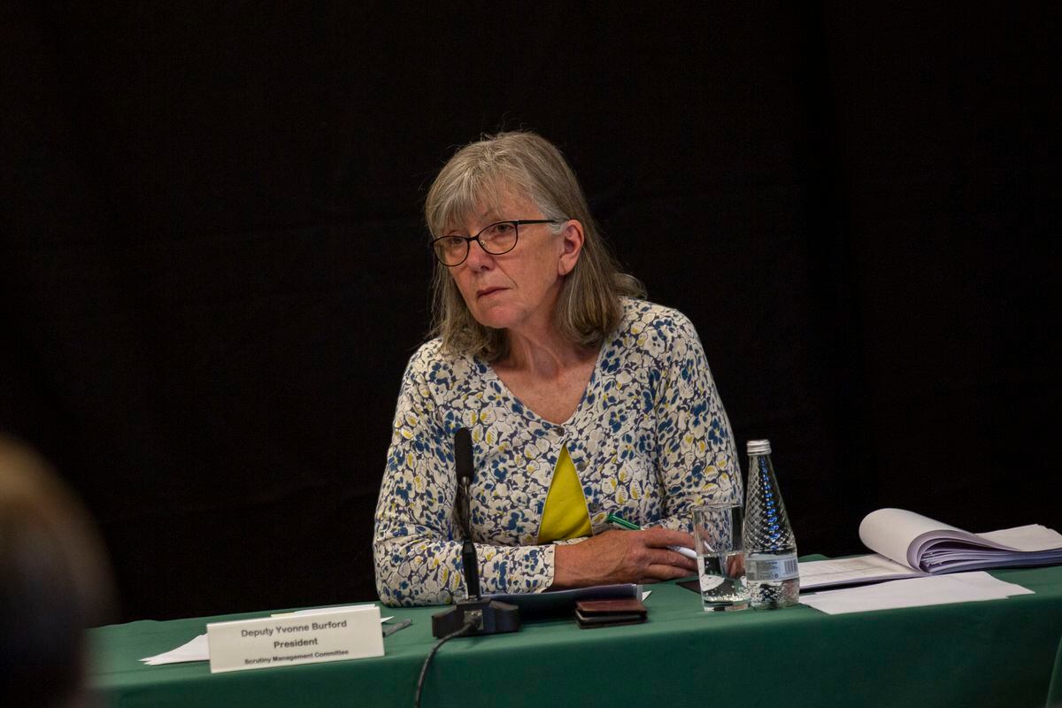 Runway extension opponent Deputy Yvonne Burford asked questions of the States' Trading Supervisory Board about the York Aviation report.(31552602)