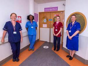 Picture By Sophie Rabey.  13-08-21.  Loveridge Ward at The Princess Elizabeth Hospital have been nominated for a Pride of Guernsey 2021 Award.  Angel of the Year.  L-R Emma Mansell, Tolu Adeleke, Ellie Bell and Jen Thom.. (29871841)