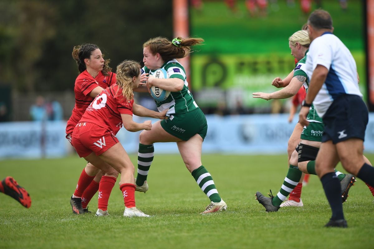 Guernsey Raiders Ladies' try-scorer Daisy Travers taking the ball into contact in the women's Saim. (Picture by David Ferguson, 32089299)