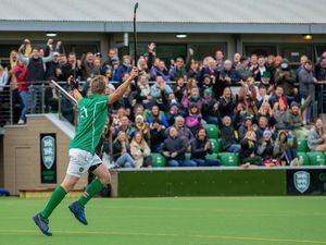 The Footes Lane crowd rise to Steve Eulenkamp's goal against Jersey.(Picture by Martin Gray, 30288009)