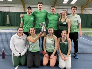 Victorious 2021 Tennis Inter-insular team - (Back Row) Rob West, Nico Robinson, Pete Robinson, Jo Dyer, Olly Cull and (Front Row) Nat Le Cras, Lauren Barker, Lauren Watson-Steele, Lauren Coutanche.
Picture supplied by Sara Woolland, 07-11-22 (31453321)