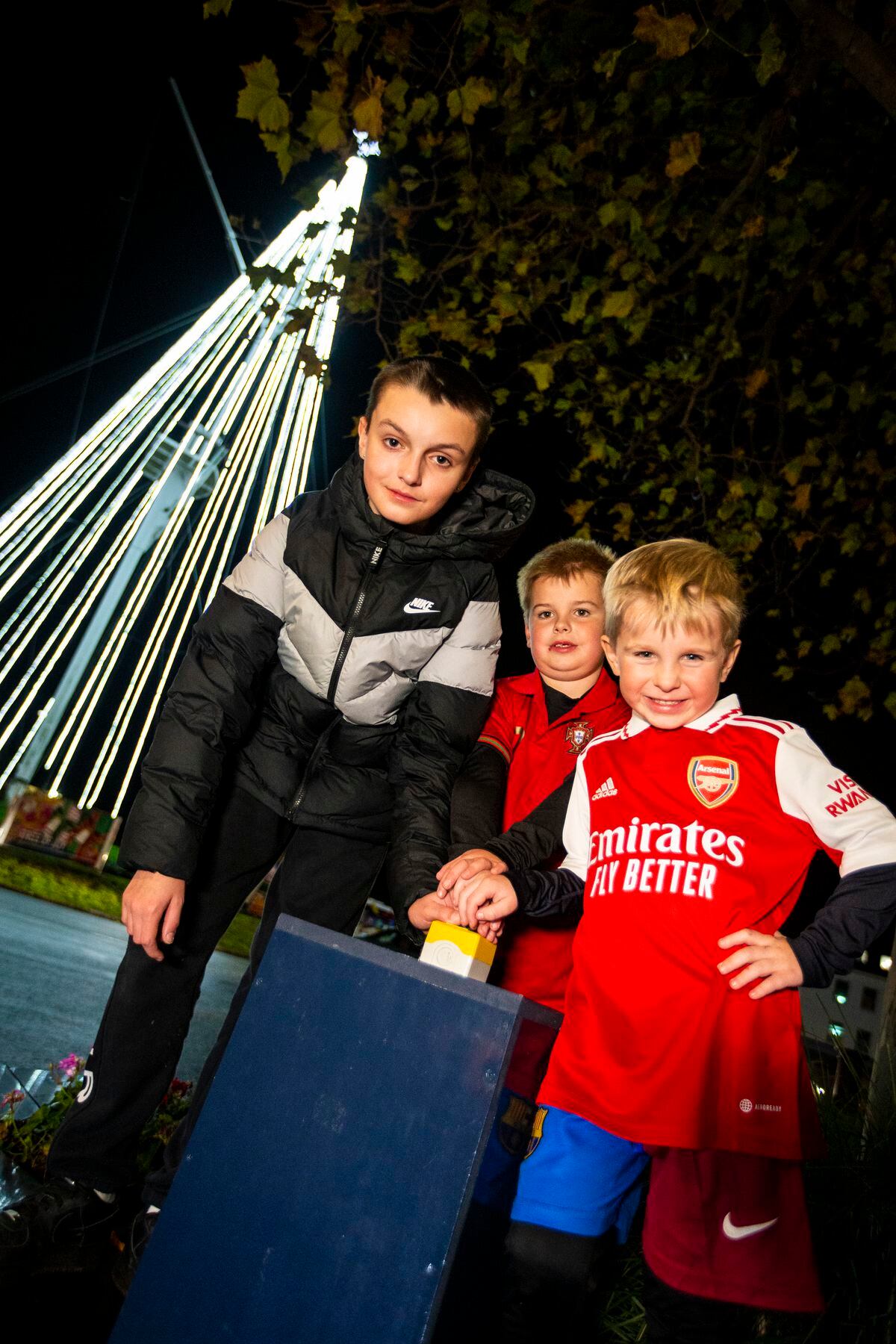 The Tree of Joy lights were switched on by three brothers who recently lost their mother. Left to right, Jake Jones, 13, Joseph Hillier, 7, and Shaymus Hillier, 6. (Picture by Luke Le Prevost, 31507796)