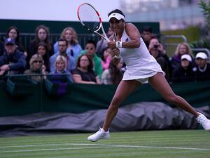 Heather Watson in action against Wang Qiang on day three of the 2022 Wimbledon Championships at the All England Lawn Tennis and Croquet Club, Wimbledon. Picture date: Wednesday June 29, 2022. Picture by PA Wire / PA Images (30983960)