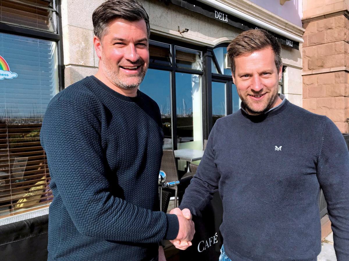 Let's shake on it: Chris Tardif with Rangers president Jono Robilliard. Tardif has agreed to become Rangers first-team manager for the 2022-23 season. (30523248)