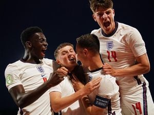 Alex Scott with England Under-19s at the 2022 Uefa U19 Euro Finals in Slovakia. Celebrating the second goal in the win over Austria.Picture from Alex Scott Twitter feed (30949029)