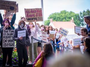Picture By Sophie Rabey.  14-07-21.  States Meeting (AM) at Royal Court - Abortion debate protest as Deputies arrive.. (32485884)