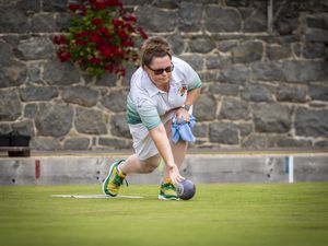 Picture by Sophie Rabey.  20-08-22.  Bowls Guernsey Island Championships Semi-Finals..Brookman Ladies Pairs..Lucy Beere.. (32549269)