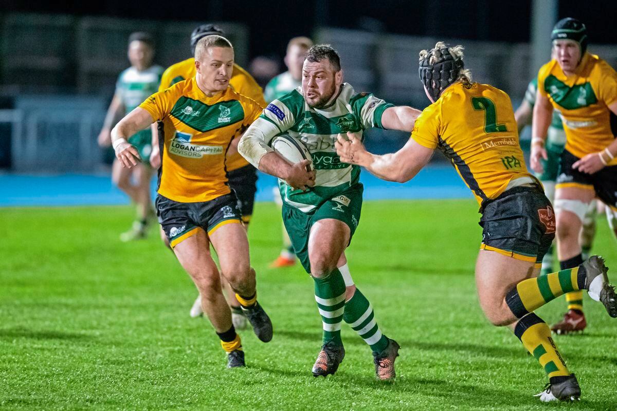 Guernsey try-scorer Tom Ceillam on the charge against Bury St Edmunds. (Picture by Martin Gray, 30631434)
