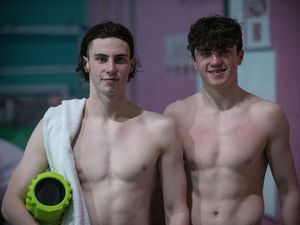Picture By Peter Frankland. 27-11-20 Swimming. Island Championships at St Sampson's High. L-R - Charlie-Joe Hallett and Ronny Hallett.. (30174474)