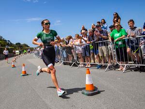 Picture by Sophie Rabey.  09-07-23.  .Guernsey 2023 NatWest International Island Games - Triathlon Action at Rocquaine.  WOMENS ACTION.Guernsey Gold Medalist Megan Chapple.. (32292959)