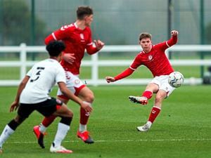 Ben Acey playing for Bristol City Under-23s against Charlton Athletic U23s earlier in the week. He will be back in Guernsey FC colours this afternoon.(Picture from Bristol City)