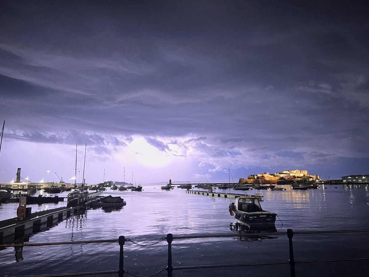 Lightning and storm clouds over St Peter Port on Sunday night. (Picture by Kayleigh Mills)
